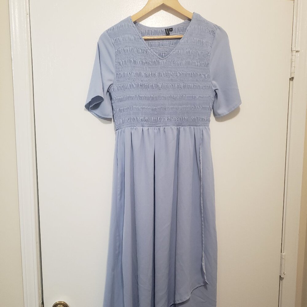 Zattcas Blue High-Low Wrap Dress w/ Flutter Sleeves (Size M)